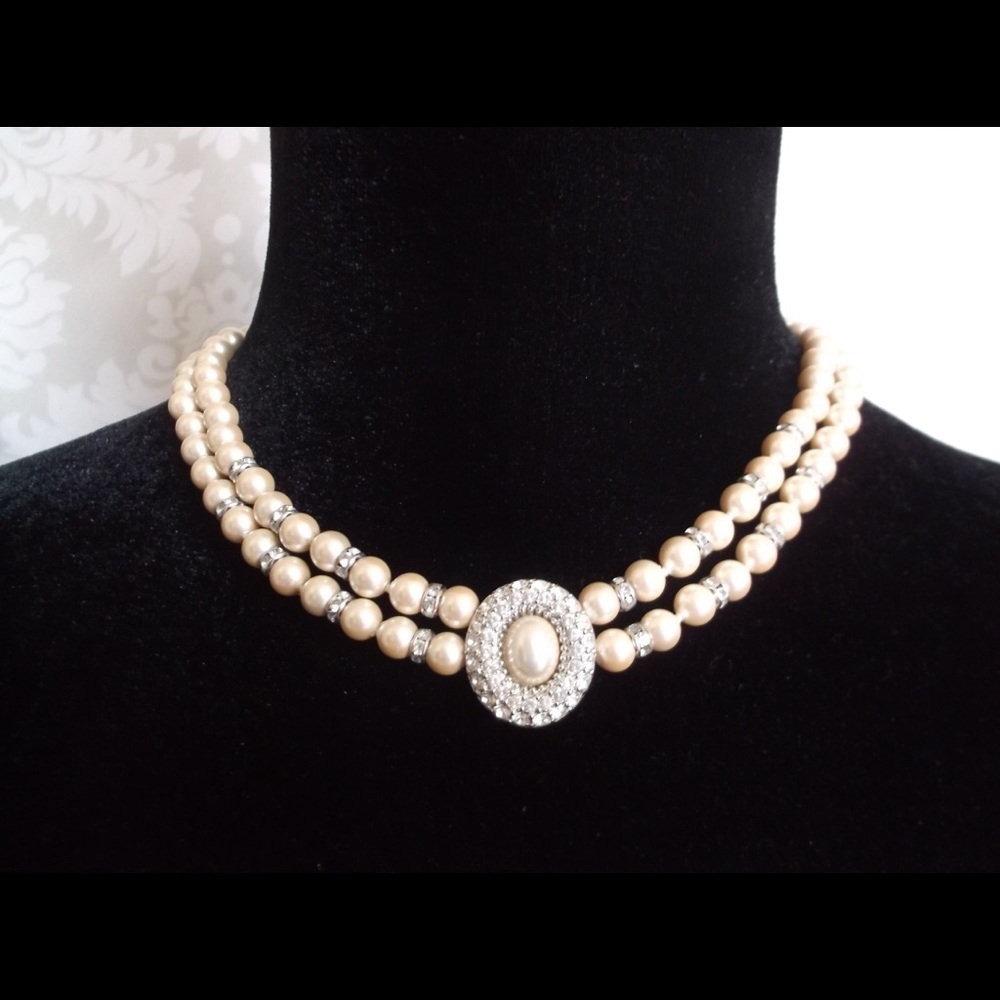 Vintage Faux Pearl Dual Strand Choker